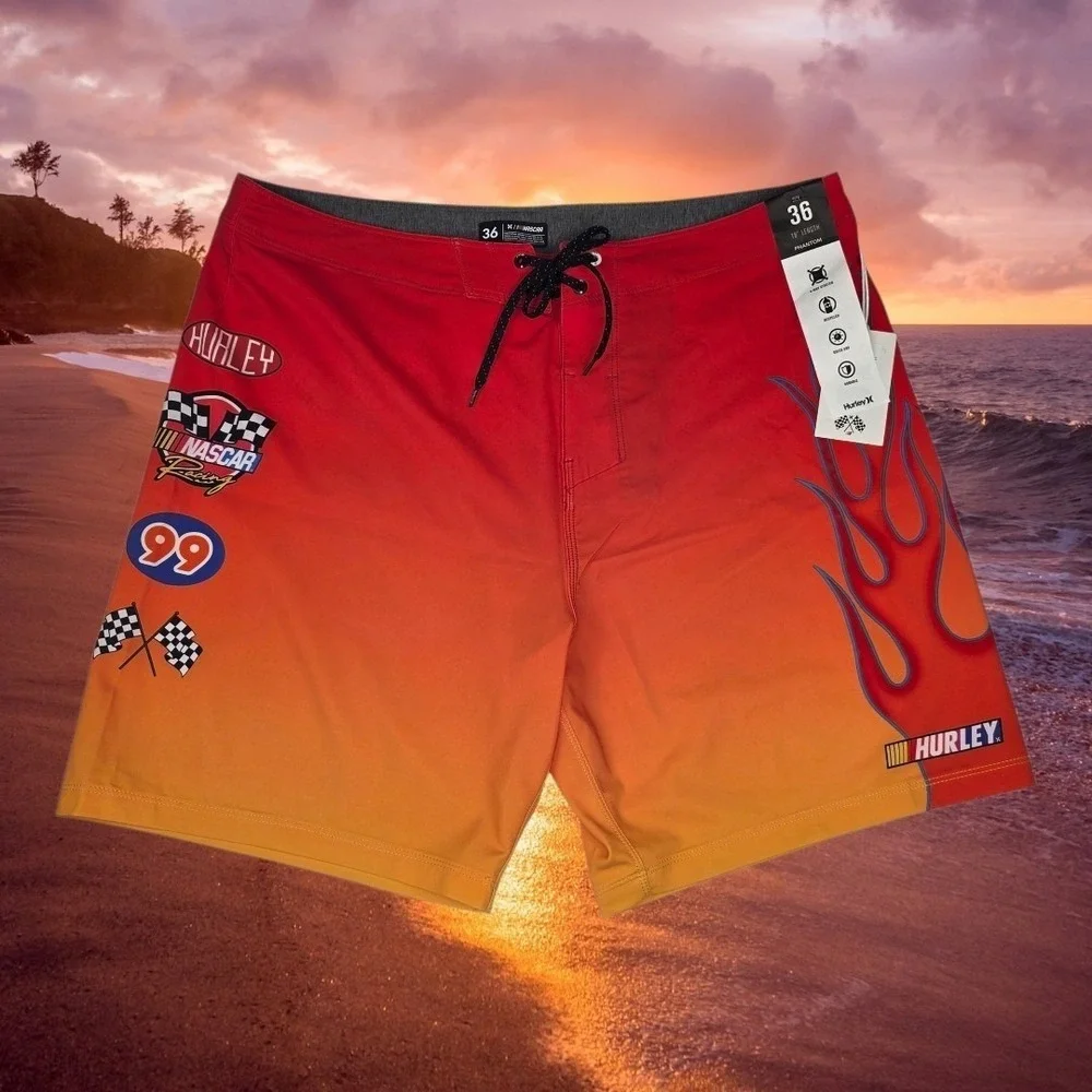 New Hurley Phantom NASCAR Racing Board Shorts Mens 36 Red Orange Eco Flame 18